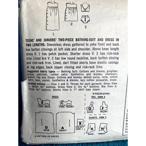 Simplicity 6018 pattern Bikini swiming suit Tent dress coverup 1960s size 14 - Picture 4 of 5
